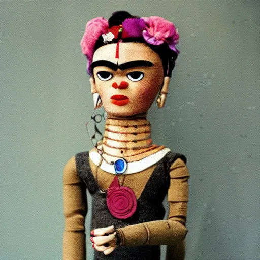 Prompt: Frida Kahlo as a cyborg , doll