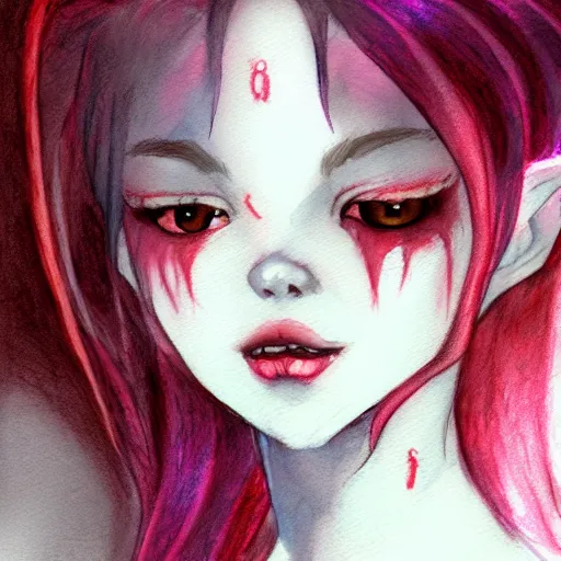Prompt: an adorable vampire fairy, 8 k resolution watercolor pencil drawing, cinematic lighting, deviantart artstation
