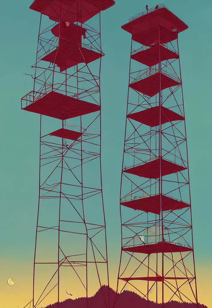 Image similar to by moebius and atey ghailan fire tower |