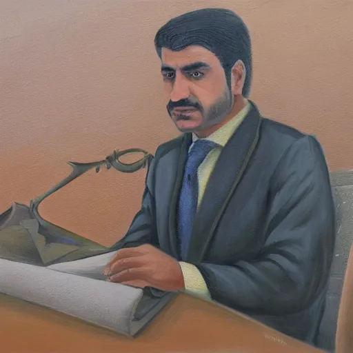 Image similar to Kurdish Lawyer, Oil on Canvas, award winning art, insanely detailed, hyperrealistic