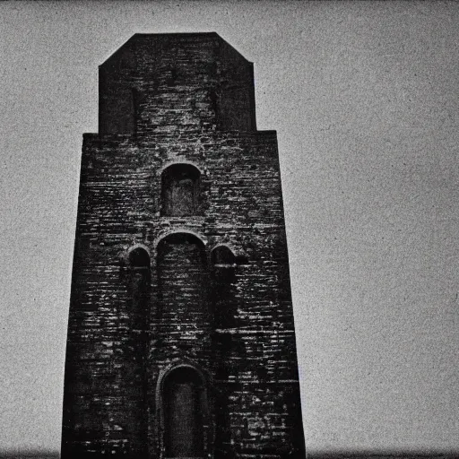 Image similar to liminal space, empty, dark, a tower in a tempest, meditation on death