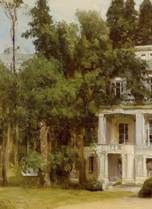 Image similar to artwork painting of the front of a building by eugene von guerard, ivan shishkin, john singer sargent