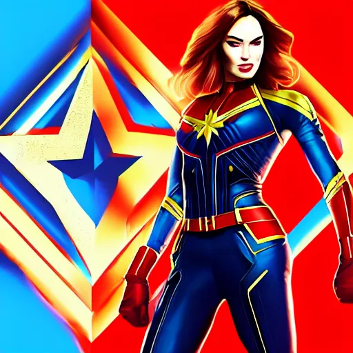 Image similar to Megan Fox as Captain Marvel, digital art, artstation