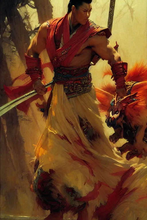 Image similar to wuxia, monster, character design, colorful, painting by gaston bussiere, craig mullins, j. c. leyendecker, tom of finland