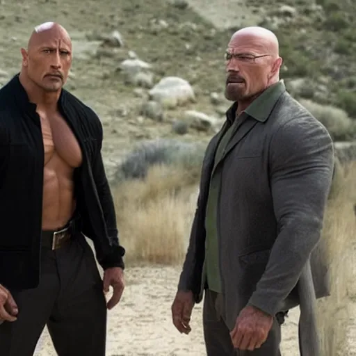 Image similar to dwayne johnson in a duel to the death with walter white