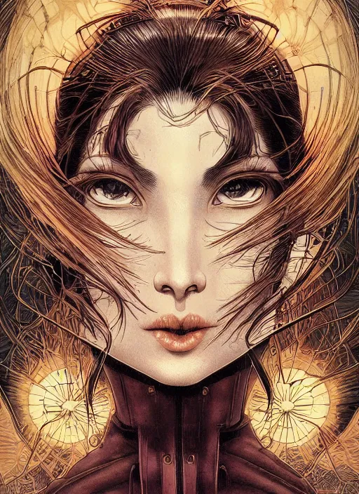 Image similar to portrait of an intense woman with a crooked nose, symmetrical, glamour, by yoichi hatakenaka, masamune shirow, josan gonzales and dan mumford, ayami kojima, takato yamamoto, barclay shaw, karol bak, yukito kishiro