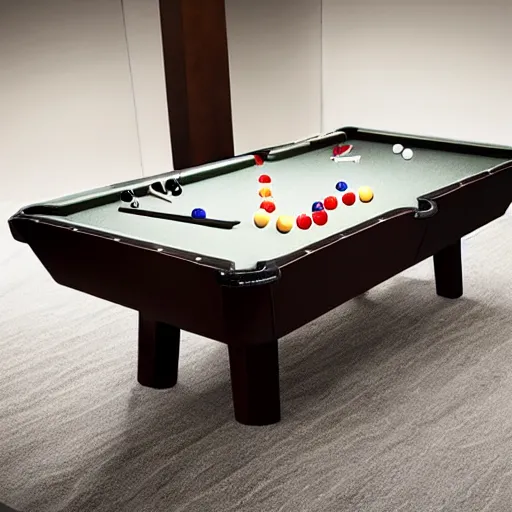 Image similar to a pool table with marbles for balls, photorealistic,