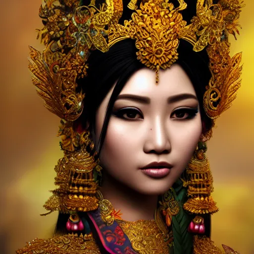 Image similar to beautiful bali princess by kittichai rueangchaichan, floralpunk, Artstation, intricate details, photo realistic, dramatic