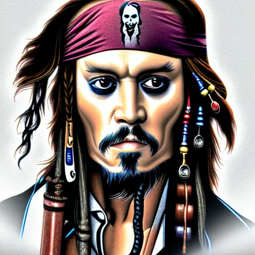 Image similar to portrait of captain jack sparrow, clear clean face, symmetrical face, ilya kushinov style