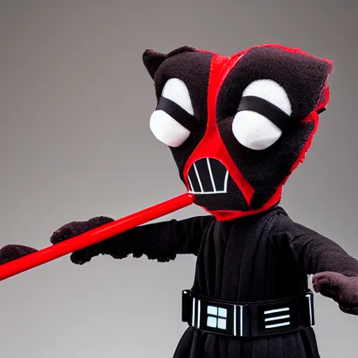 Image similar to studio portrait still of!!!!! darth maul!!!!!! plush toy, puppet, muppet show, 8 k, studio lighting, key light,