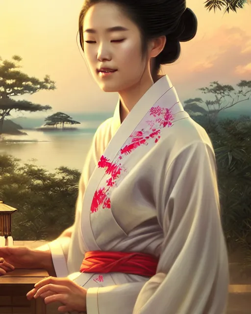 Image similar to a beautiful okinawa girl wear elegant yukata in festival | | summer night, realistic shaded, pleasant face, good looking, fine details, 4 k realistic, cryengine, realistic shaded lighting poster by greg rutkowski, magali villeneuve, artgerm, jeremy lipkin and michael garmash and rob rey