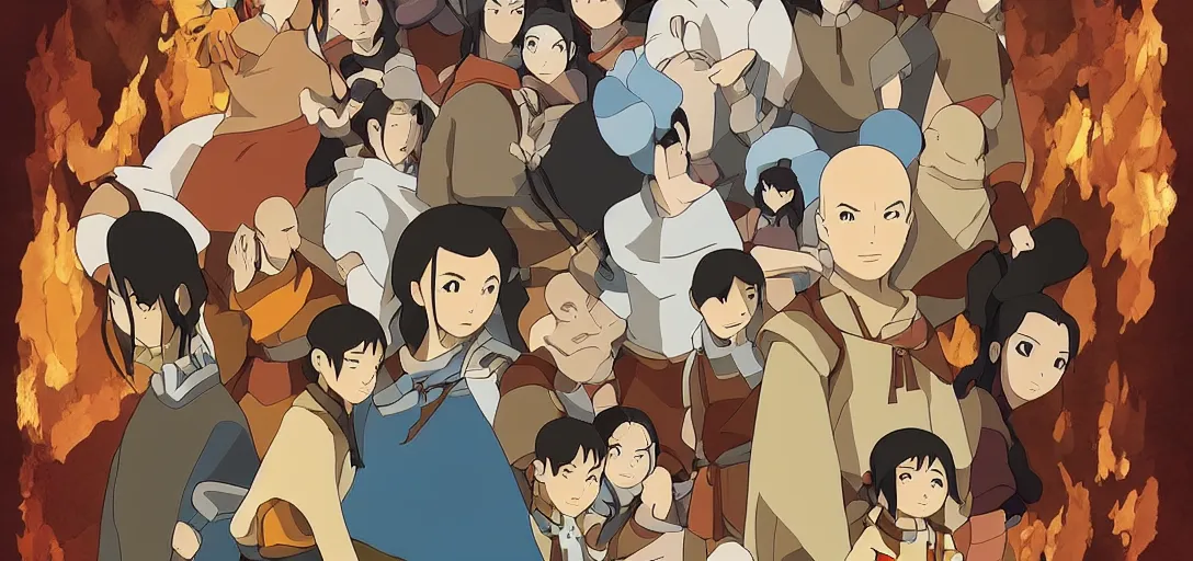 Image similar to Avatar the Last Airbender poster in the style of Studio Ghibli