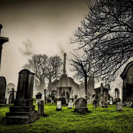 Image similar to haunted cemetery, tim burton, dark, spooky, high resolution