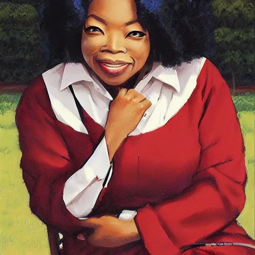 Image similar to anime oprah by by Hasui Kawase by Richard Schmid on canvas