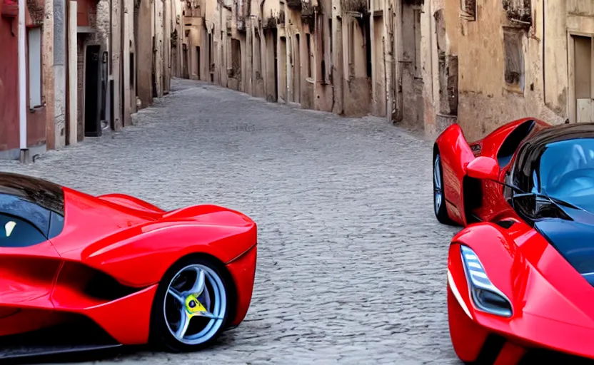 Image similar to a red laferrari in italy streets, photo grammy