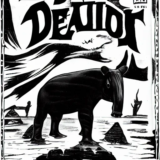 Prompt: A devious tapir. Dark Fantasy, Film Noir, Black and White. High Contrast, Mike Mignola, D&D, OSR