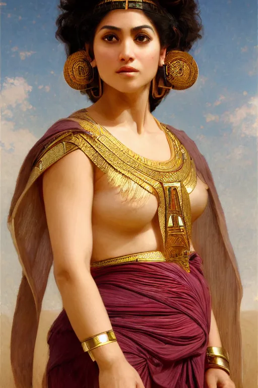 Image similar to Jessica Kahawaty as a beautiful egyptian princess, gorgeous, portrait, powerful, intricate, beautiful, masterpiece, elegant, volumetric lighting, digital painting, highly detailed, artstation, sharp focus, illustration, William-Adolphe Bouguereau, Hajime sorayama, ruan jia