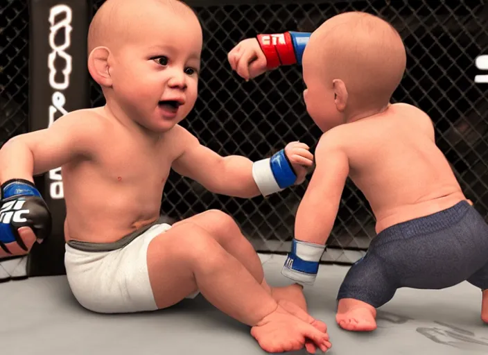 Image similar to babies fighting in the ufc, 4 k, photorealistic