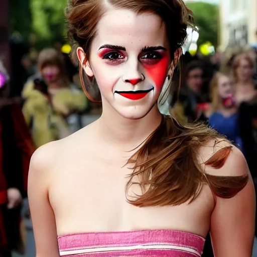 Prompt: emma watson. funny clown makeup.