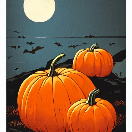 Prompt: fall pumpkin woodcut poster by greg rutkowski