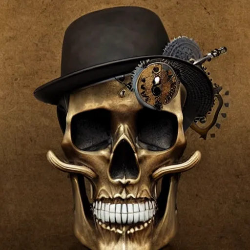 Prompt: A steampunk skull