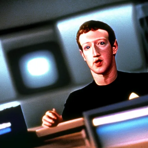 Image similar to a still of mark zuckerberg playing data in star trek : the next generation ( 1 9 8 7 )