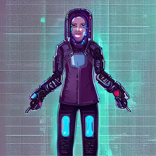 Prompt: “Concept art, hacker cyborg girl, highly detailed”