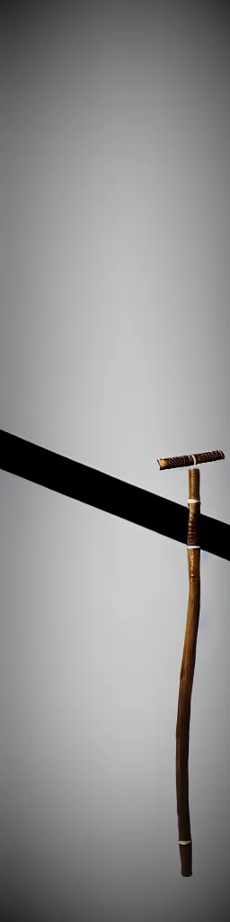 Image similar to picture of a single wooden long straight thin ninja fighting staff, black, weapon, highlight, sci - fi, fantasy, dnd, close shot, bright uniform background, award winning