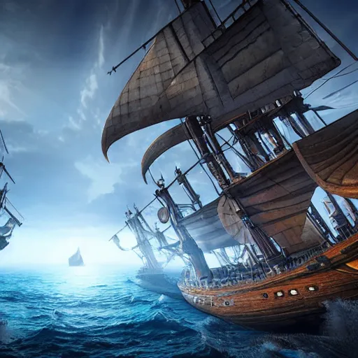 Image similar to ancient ship battle, highly detailed, photorealistic portrait, bright studio setting, studio lighting, crisp quality and light reflections, unreal engine 5 quality render