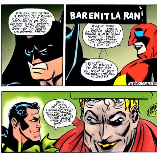 Prompt: comic strip of batman and robin