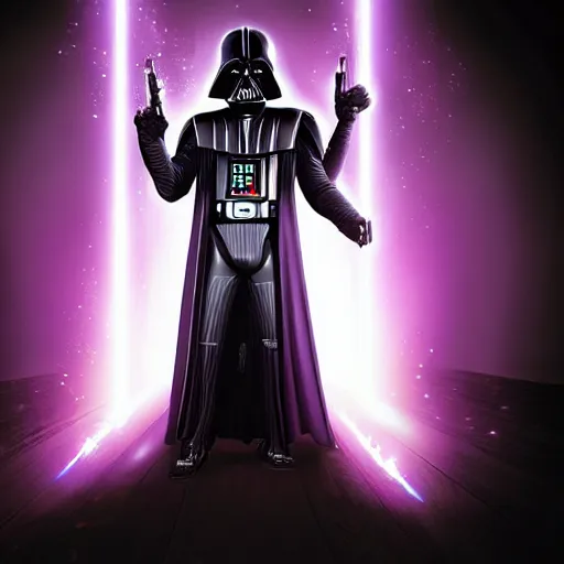 Image similar to darth vader with white armor and a purple lightsaber