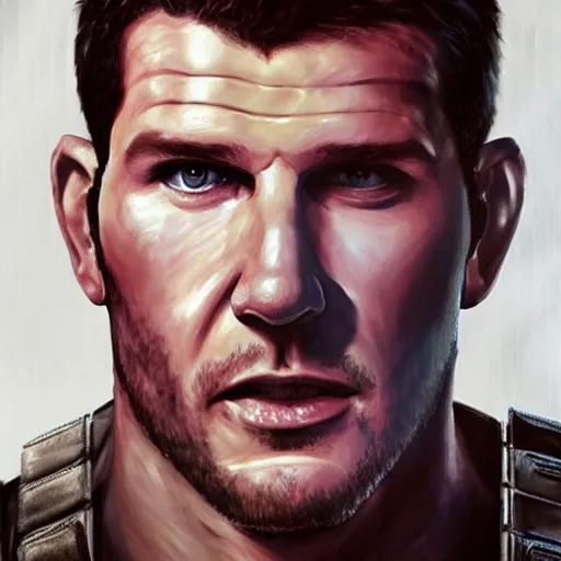 Image similar to David Boreanaz as chris redfield, artstation hall of fame gallery, editors choice, #1 digital painting of all time, most beautiful image ever created, emotionally evocative, greatest art ever made, lifetime achievement magnum opus masterpiece, the most amazing breathtaking image with the deepest message ever painted, a thing of beauty beyond imagination or words, 4k, highly detailed, cinematic lighting