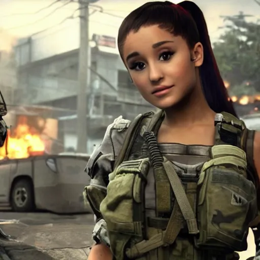 Image similar to Ariana Grande in Call of Duty, 4k