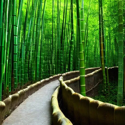 Image similar to round stone path in bamboo forest