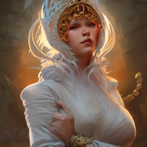 Image similar to fat orange cat, D&D, fantasy, intricate, elegant, highly detailed, digital painting, artstation, octane render, concept art, matte, sharp focus, illustration, hearthstone, art by Artgerm and Greg Rutkowski and Alphonse Mucha