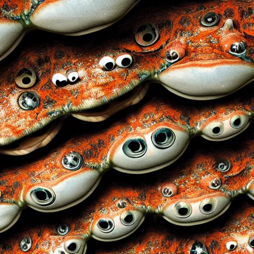 Image similar to deep camouflage angry toad evil eyes poking out eyes from under the water ultra sharp blur background simple background deep brown orange evil eyes