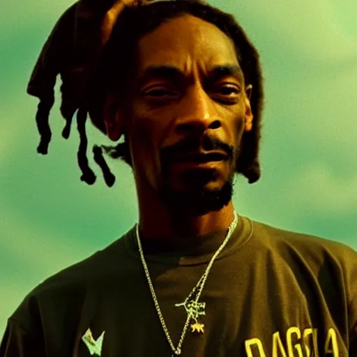 Image similar to cinematic film still of Snoop Dogg starring in a Steven Spielberg film as Bob Marley, candid photo, 1999, Jamaica, shallow depth of field, close up photograph, epic lighting