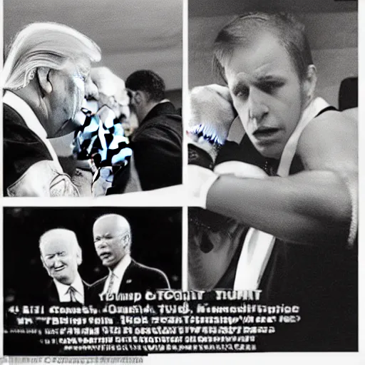 Image similar to donald trump and joe biden boxing in a boxing match photo - realistic