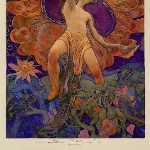 Prompt: the flower prince, by Annie Swynnerton!!!! and Nicholas Roerich! and (Edmund Dulac) and ((((Diego Rivera)))), tattoos, elaborate costume, geometric ornament, symbolist, rich colors, dramatic lighting, smooth, sharp focus, extremely detailed