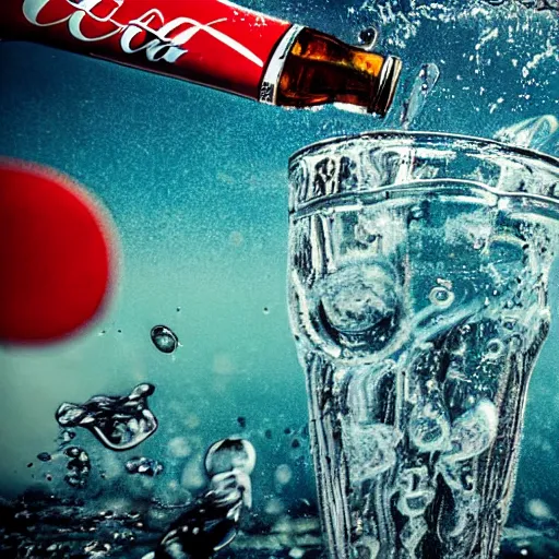 Prompt: Coca-Cola bottle underwater, cinematic, realistic