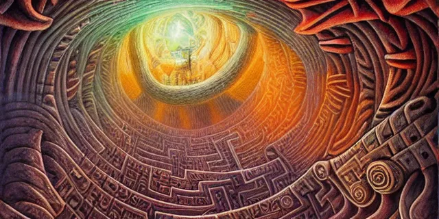 Image similar to maze labyrinth nebulapunk by dan seagrave with hidden alien creatures by ken barthelmey