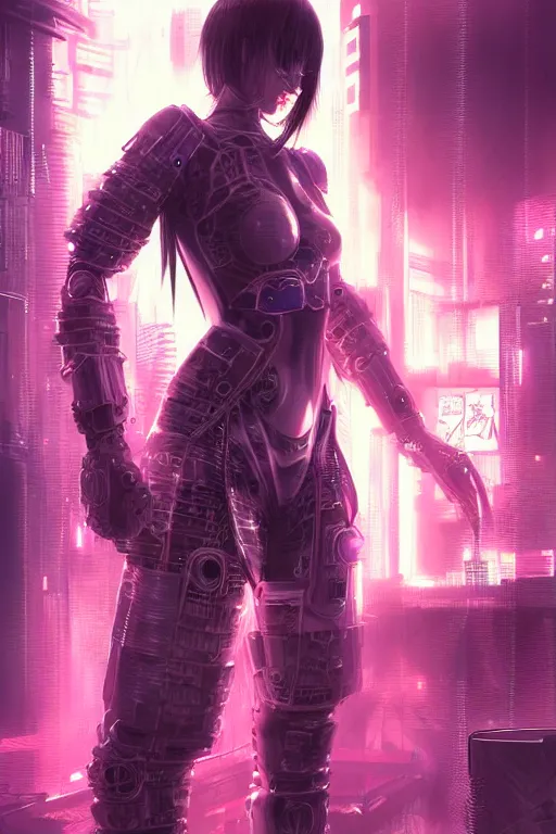 Image similar to portrait futuristic stunning cyberpunk young knights of Zodiac girl, in futuristic heavily raindrop tokyo rooftop cyberpunk night, ssci-fi, fantasy, intricate, very very beautiful, elegant, neon light, highly detailed, digital painting, concept art, human anatomy, soft light, hdri, smooth, sharp focus, illustration, art by tian zi and craig mullins and WLOP and alphonse mucha