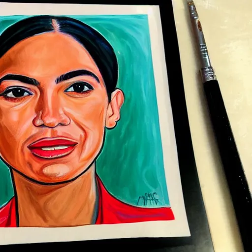 Prompt: Alexandria Ocasio-Cortez, painted by Beryl Cook