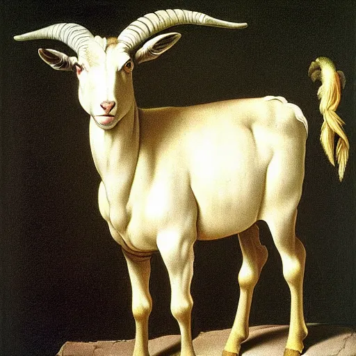 Image similar to majestic painting of a standing goat by Michelangelo Merisi da Caravaggio