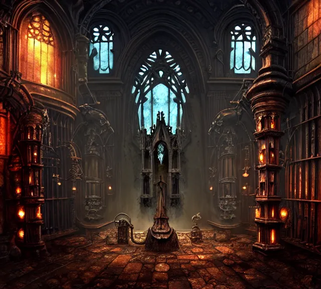 Image similar to steam necropolis, memento mori, gothic, neo - gothic, art nouveau, hyperdetailed copper patina medieval icon, stefan morrell, philippe druillet, ralph mcquarrie, concept art, steampunk, unreal engine, detailed intricate environment, octane render, moody atmospherics, volumetric lighting, ultrasharp, ominous, otherworldly