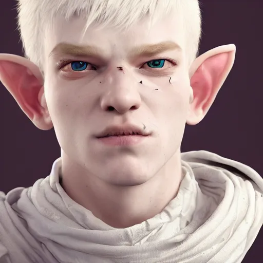 Image similar to studio portrait of albino snow elf archer, handsome, elegant, ultrafine hyperrealistic detailed face illustration by kim jung gi, irakli nadar, intricate linework, sharp focus, bright colors, matte, octopath traveler, final fantasy, unreal engine highly rendered, global illumination, radiant light, intricate environment