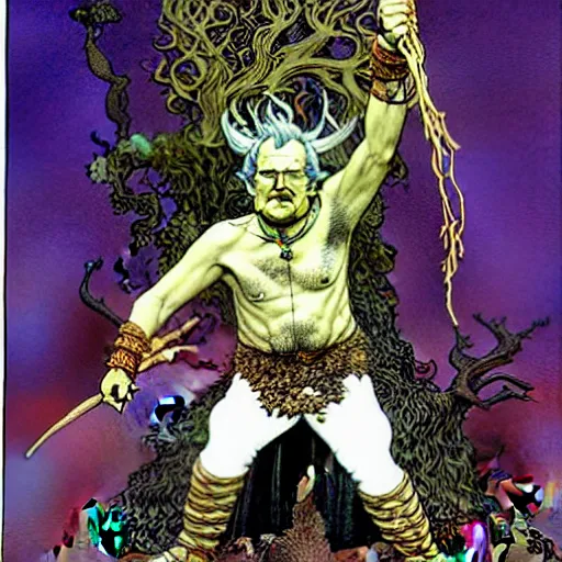 Image similar to a high fantasy portrait of bill murray as a mystical druidic warrior wizard giving the camera the finger by rebecca guay, michael kaluta, charles vess and jean moebius giraud