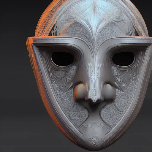 Prompt: venetian futuristic bauta mask, houdini render, generative art, procedural modelling, artstation, zbrush, arnold render