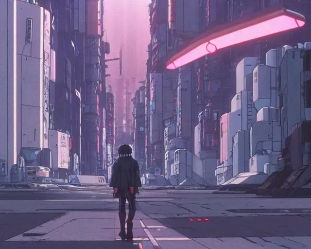Prompt: Gray sky, futuristic urban slums. Aesthetics of Akira, Ghost in the shell, Neon Genesis Evangelion, Trigun