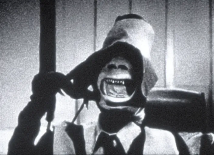 Image similar to film still of hamburgler in a 1 9 8 0 s horror movie